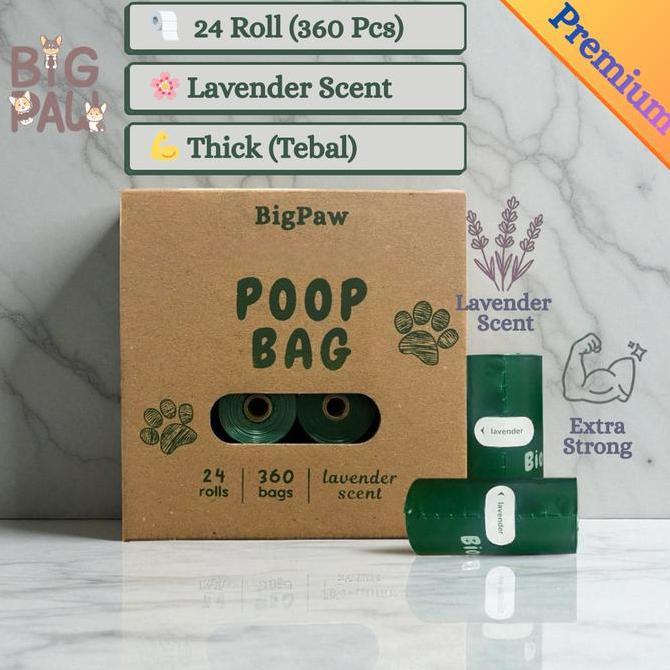 BigPaw Poop Bag Thick Tebal Lavender Scent 360 pcs | 24 roll | Anabul Poop Bag | Plastik Diaper | Pl