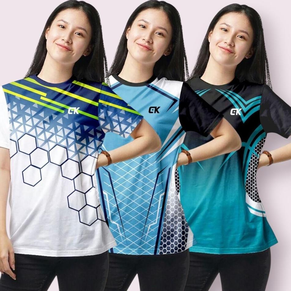Baju Jersey Olahraga Wanita Dewasa Jumbo Full Printing Jersey Volly Wanita Kaos Badminton Cewek Kaos