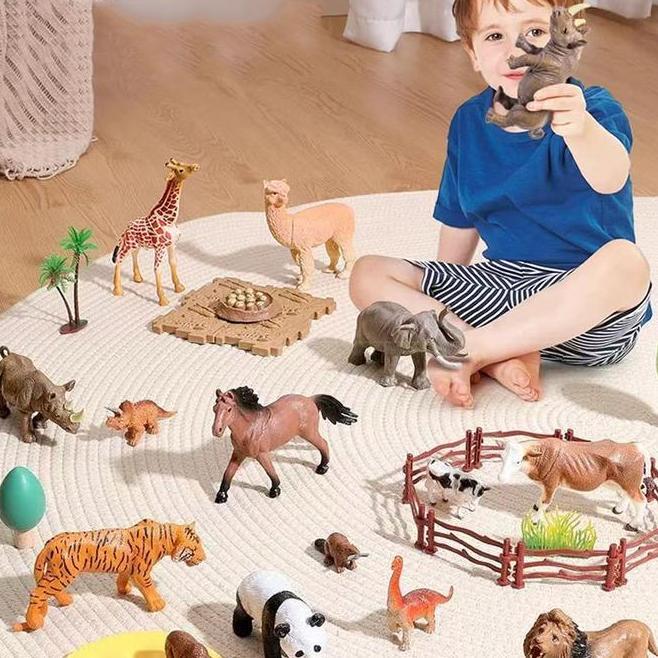Koco Toys 58Pcs Mainan Kecil Boneka Karet Animal Fure Wild Animalfure Animal El Toys Furine With Box