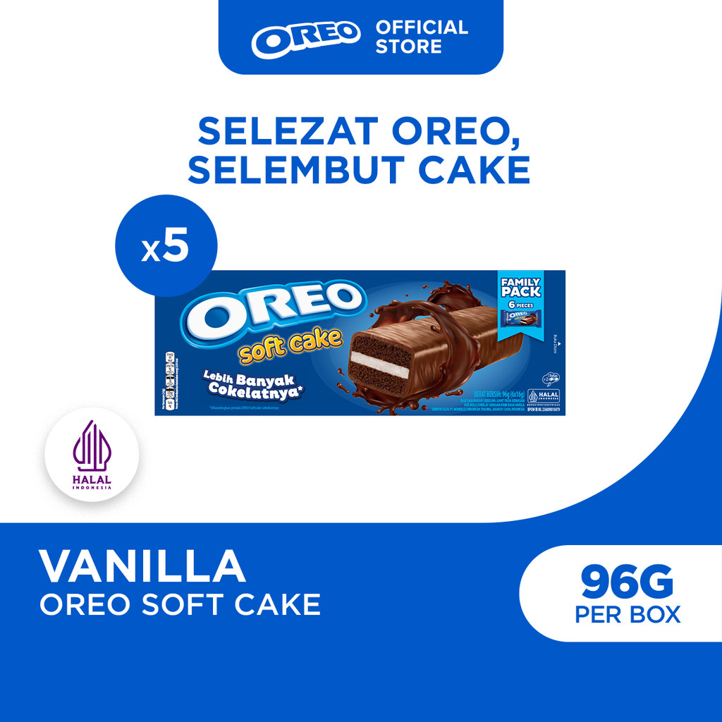 5pcs Oreo Soft Cake 96g, Kue Bolu Cokelat dengan Krim Rasa Vanila BONUS Stiker Barbie & Hot Wheels -