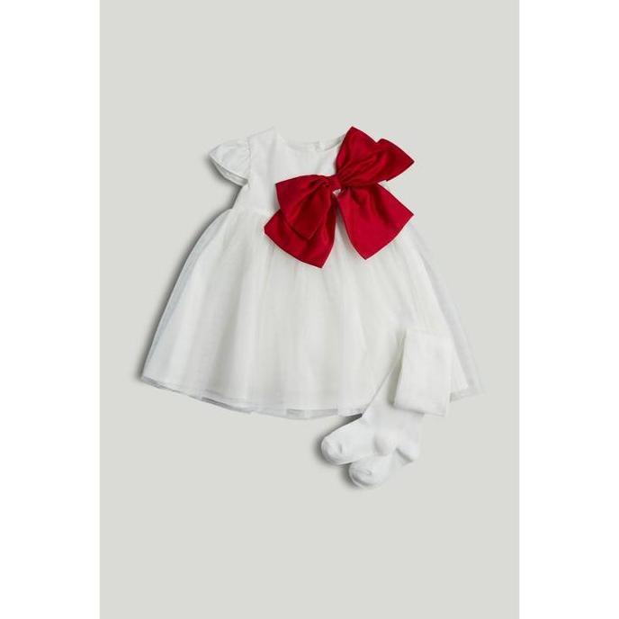 Mothercare White Bow Occasion Dress and Tights Outfit - Dress Bayi Perempuan (Krem)