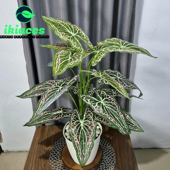 Daun Keladi Hias Plastik Pot Bunga Sudut Rumah Daun Caladium Jumbo Artifisial Dekorasi Tanaman Hias 
