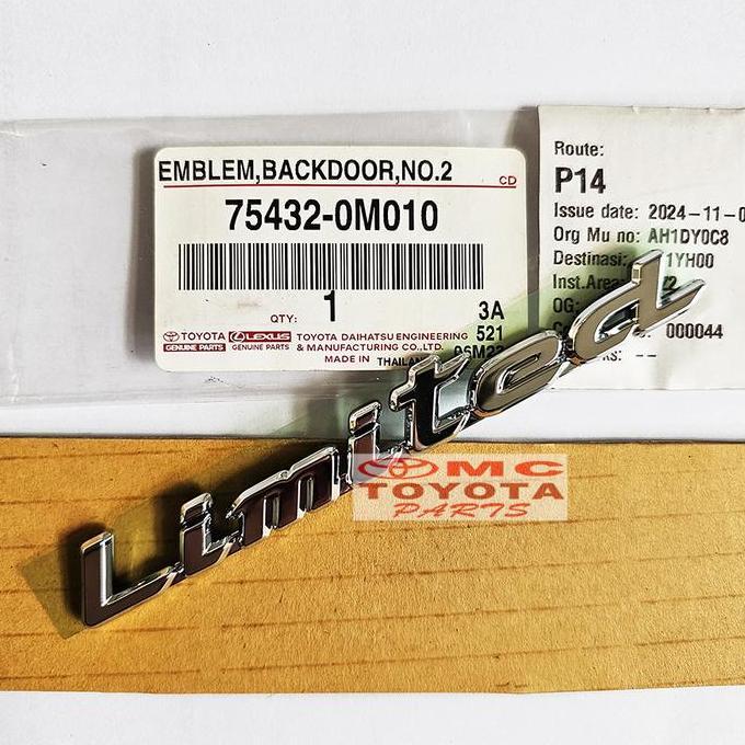EMBLEM LOGO PINTU BAGASI TULISAN LIMITED ORIGINAL TOYOTA YARIS WISH STIKER STICKER LIMITED 75432-0M0