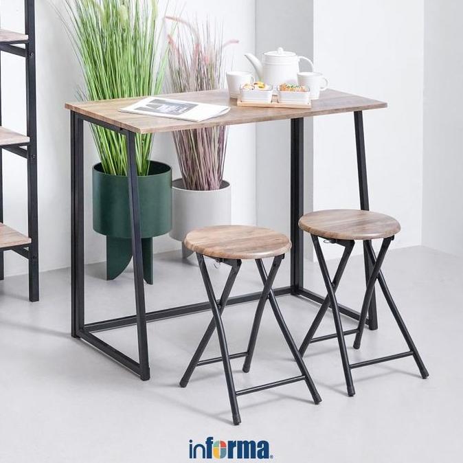 Informa Lexi Set Meja Makan Lipat 2 Bangku - Cokelat Walnut Kursi Dan Meja Taman Foldable Garden Des