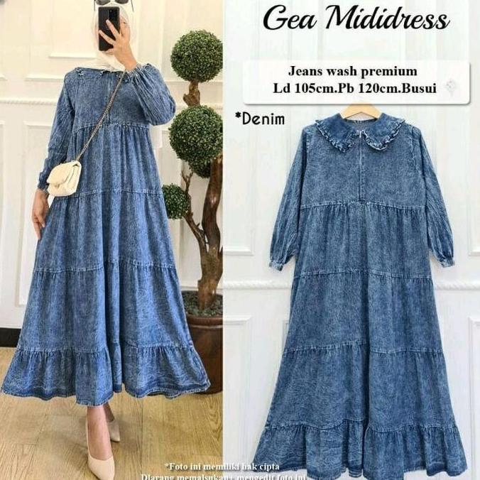 Devarahardians - Gea Midi Dress Jeans Terbaru Ld 106 PB 120 Muslim Wanita
