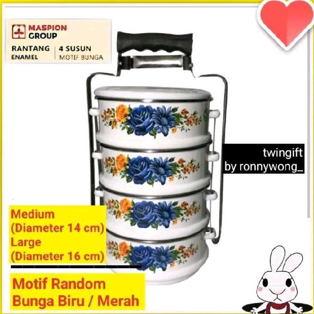 Rantang Besi Lapis Enamel Dan Stainless Stell Maspion Ukuran Medium Dan Large Susun 4