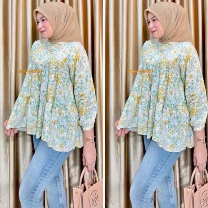 HARVIA Kemeja Rayon Twill Slim-Fitting Bunga Setrip Kotak Motif Wanita Katun Nyaman Kain rayon twill