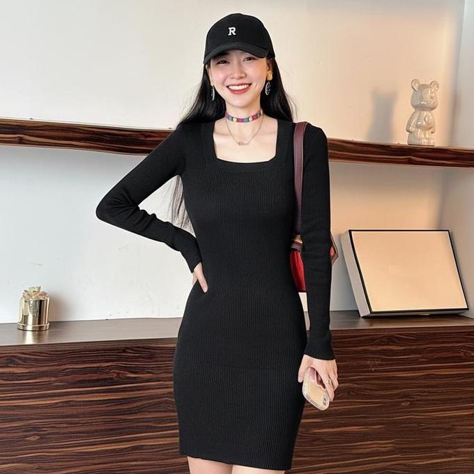 Keepgoing- Ajw [Sbz] Mini Dress Nita U Neck Puffy Knit | Dress Press Body Puffy U Neck Rajut | Dress