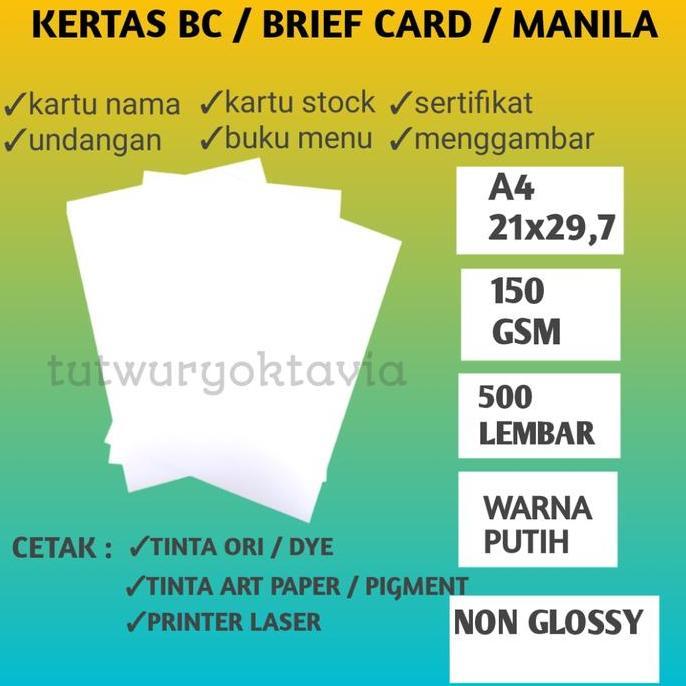Papier- Kertas Bc 150 Gram Isi 500 Lembar A4/ Kertas Brief Card 150 Gsm