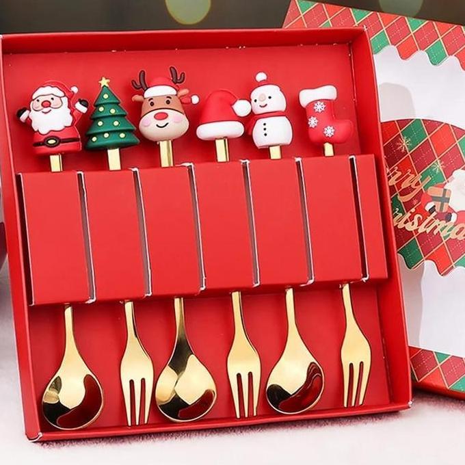 hampers natal sendok garpu teh christmas gift box coffee tea spoon set Gold Kado