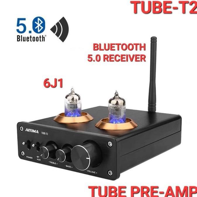 AIYIMA TUBE-T2 6J1 Tube Preamp & BT 5.0 Receiver w Bass Treble
