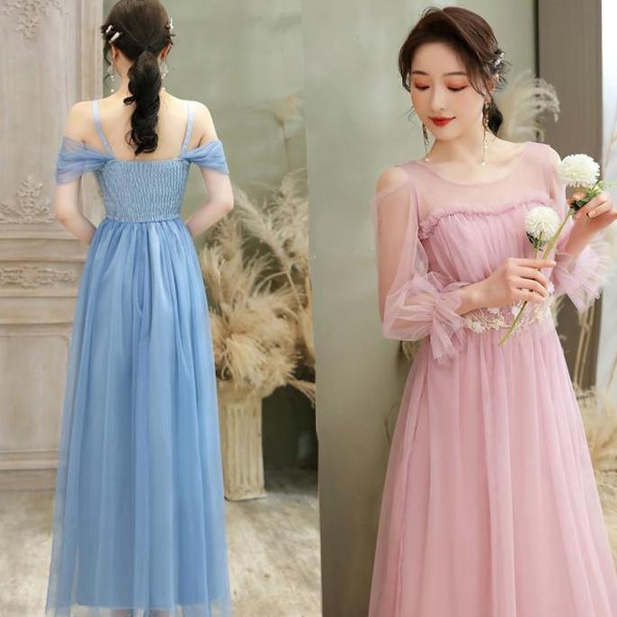 Women Korean Elegant Wedding Dinner Evening Dress Gown Bridesmaid Dresses bunga panjang formal vinta