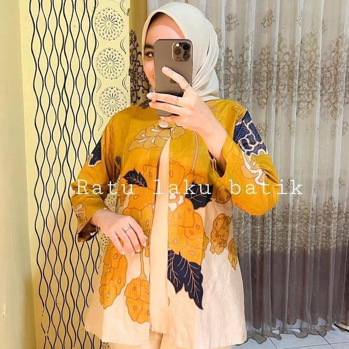 Outer Batik Mawar terbaru Katun Muslim Wanita Baju Cardigan Atasan