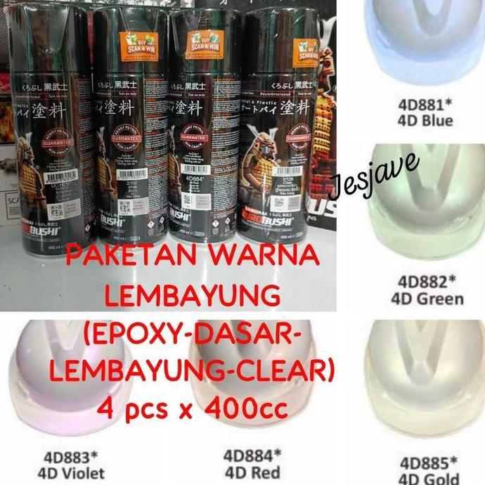 Cat Semprot Pilox Pilok Lembayung New PAKETAN 4 Tahapan Samurai Paint Lembayung 4D Colours 4pcs x 40