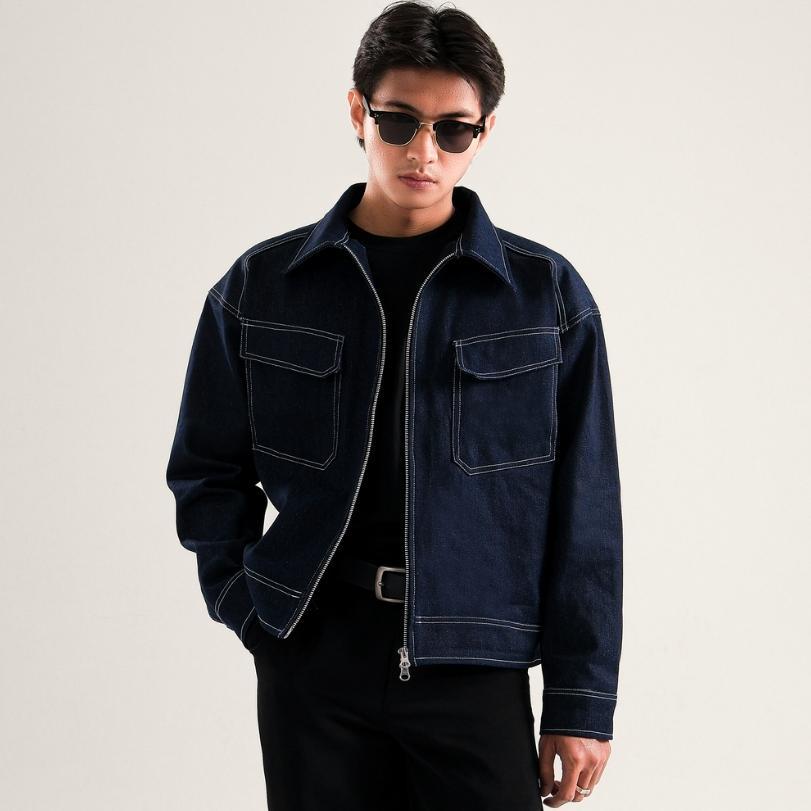 favorit nohaku velden denim boxy double zip jacket blue