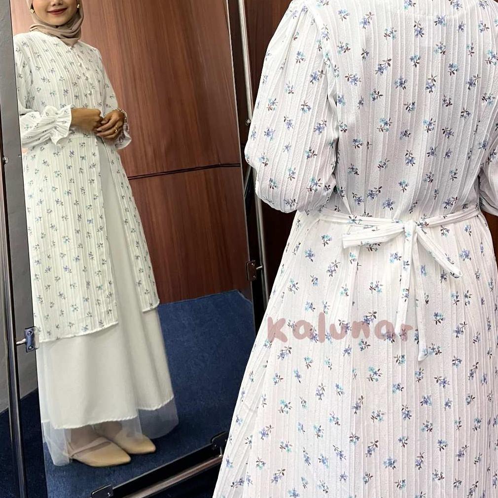 Garansi [Ready Stock] Kalunar - Daisy Tunik Lebaran Kondangan (Atasan Gamis Wanita Motif Bunga Moder