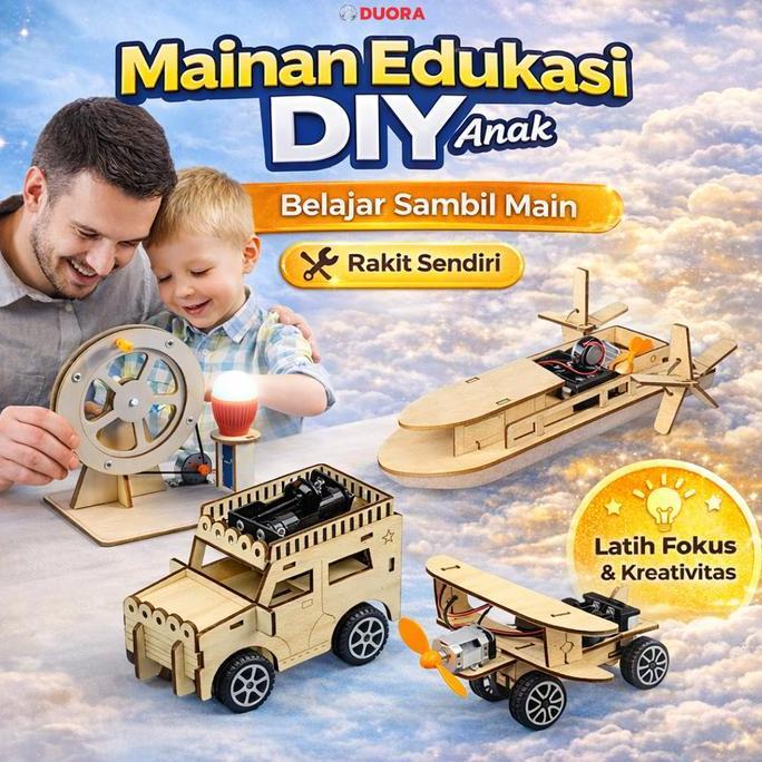 [DUORA] Mainan Edukasi STEM DIY Puzzle Kayu Rakitan untuk Anak Wood Jeep Propplane Racecar Hovercraf