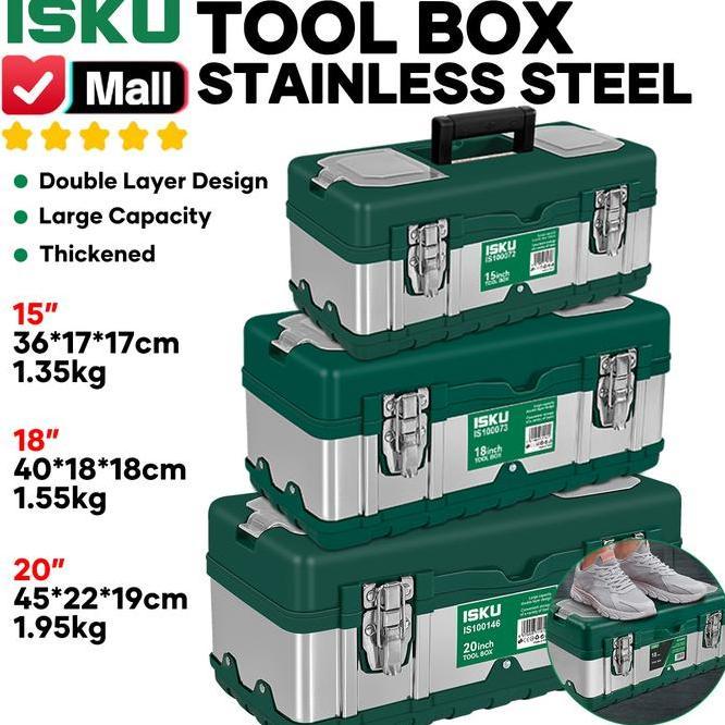 Isku Tool Box Besi Stainless Steel Hard Case Hijau Kotak Perkakas Plastik Pp Hitam Anti Pecah Tempat
