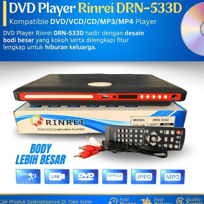 DVD Player Rinrei DRN-533D New Body Besar DVD/VCD/CD/MP3/MP4 Player Multimedia Pemutar Film Kaset DV