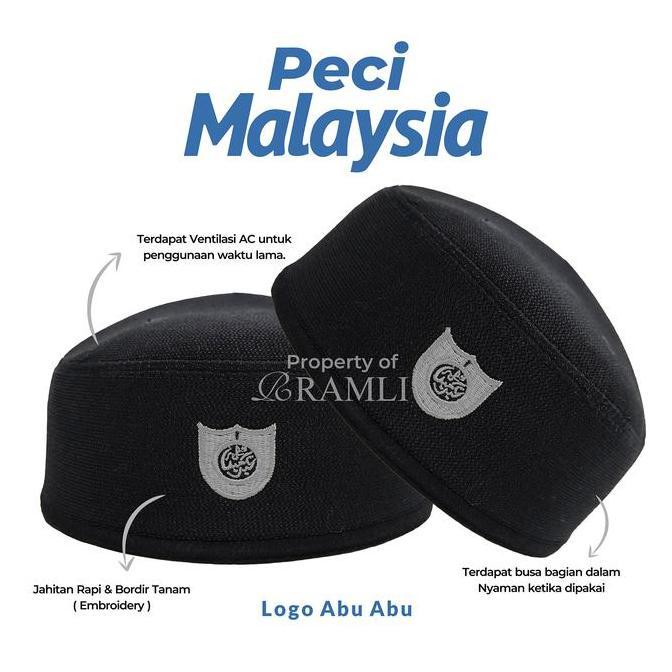 Ramli Peci Songkok Malaysia Hitam Logo Abu Kain Muslim Kopiah Promo