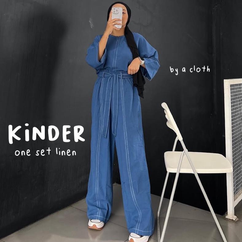 terbaru kinder set linen - one set wanita - baju wanita - blouse wanita - celana kulot - baju setela