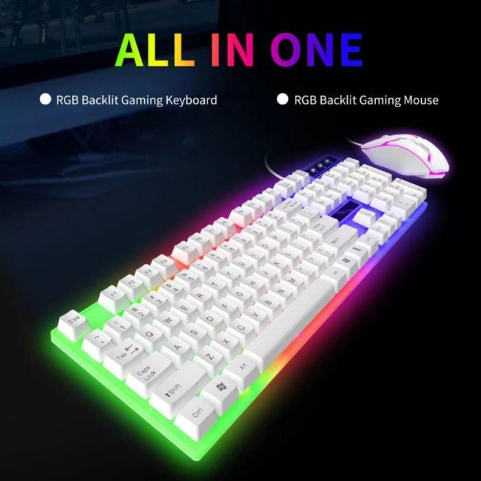 Paket Keyboard Mouse Speaker Mousepad Gaming Pc Laptop Led Rgb Wired - Putih