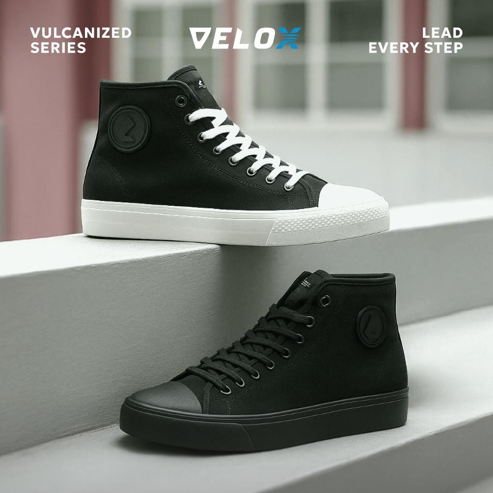VELOX - Sepatu Sneakers Vulcanized High Top Black White - Sepatu Sekolah Hitam Putih Pria Wanita