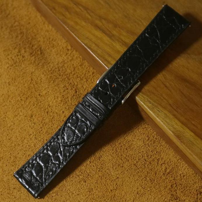 Custom Crocodile Flank Leather Watch strap - Black