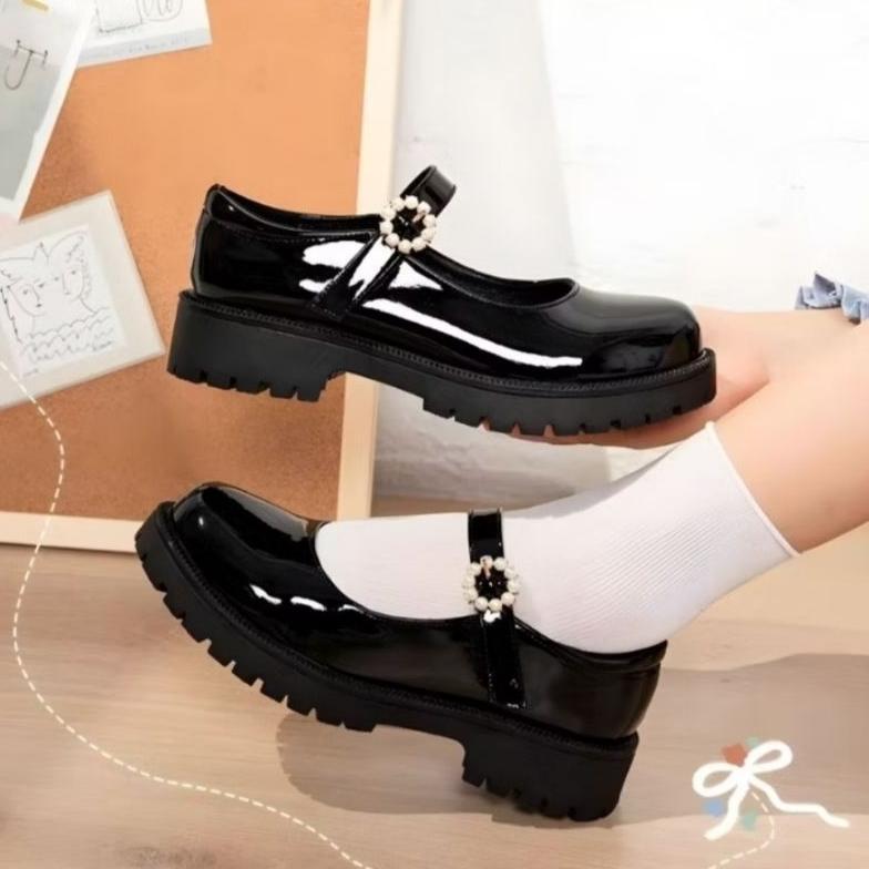 Bagus Sepatu Docmart Wanita Sepatu Pantofel Hak Hitam Glossy