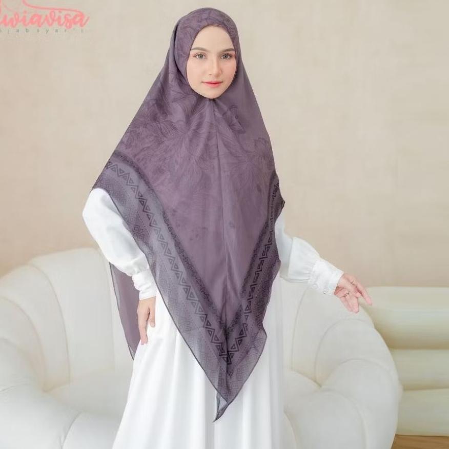 Dwiavisa Khimar Safira Printing Hijab Ceruti Babydoll Motif Printing Jilbab Printing Syari