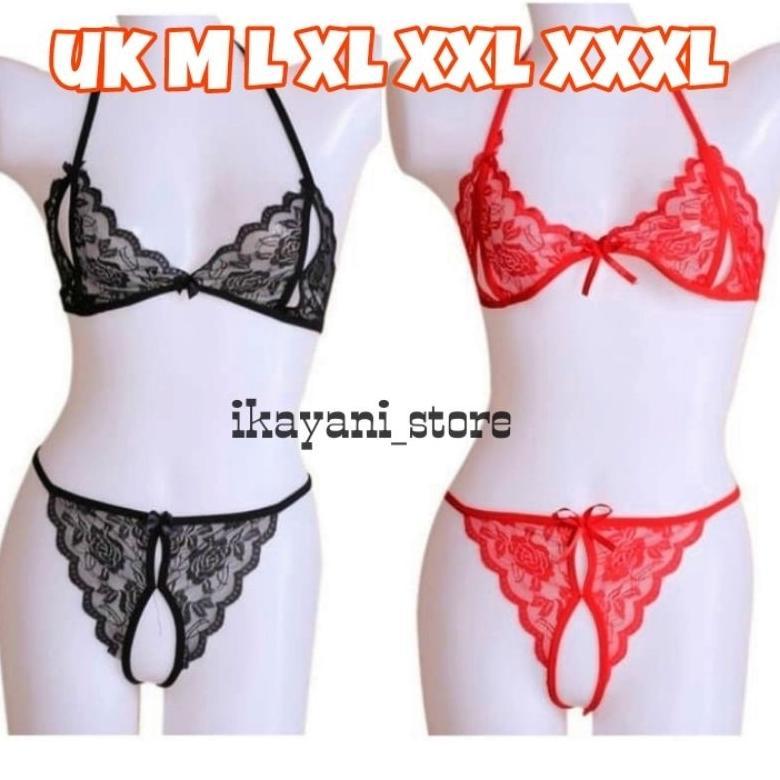 DISKON Set Bra Cd Lingerie Cosplay Transparan Bikini Gstring Sexy Open Thong Ukuran Kecil Besar Big 