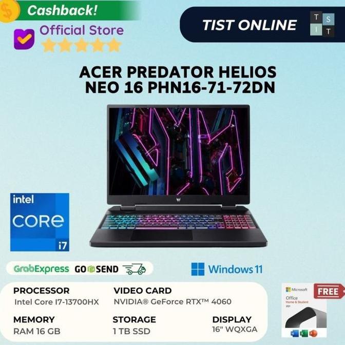 [EXTRA MURAH] LAPTOP GAMING ACER PREDATOR HELIOS NEO 16 PHN16-71-72DN 16" I7-13700HX 16GB 1TB SSD RT