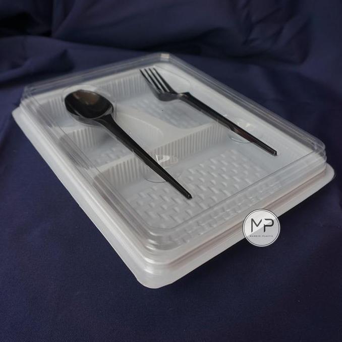 Lacha- Mika Box Bento 4 Sekat Full + Sendok Garpu Set 4 Putih Ecer Grosir