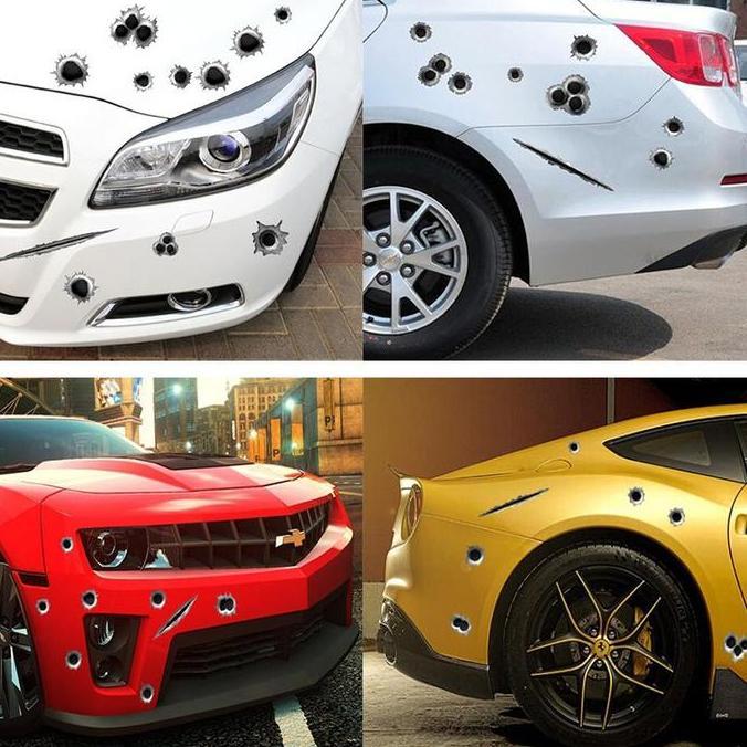 STIKER GAMBAR BEKAS LUBANG PELURU TEMBAKAN 3D STIKER AKSESORIS MOBIL RESTOCK