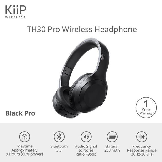 KIIP WIRELESS TH30 PRO HEADPHONE BLUETOOTH  HEADSET EARPHONE - Hitam  Pro