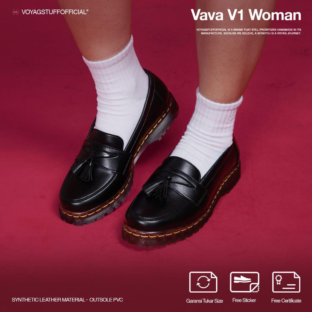 ORIGINAL Voyagstuffofficial - Penny Loafers Vava V1  Black Kulit Wanita