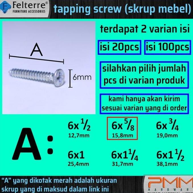 6 x 5/8 in=20 MOONLION/ FELTERRE TAPING SCREW SKRUP SEKRUP ALUMINIUM