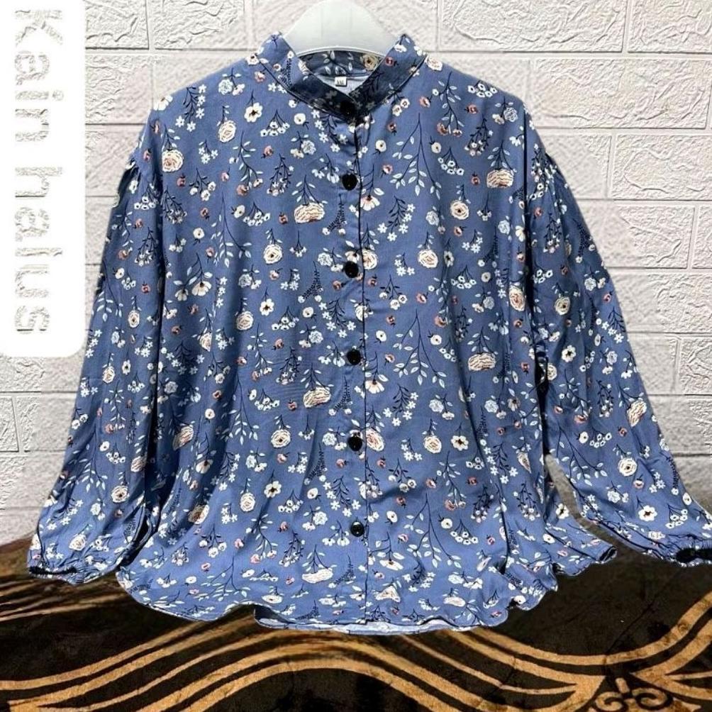 Kemeja Wanita Rayon Motif Lengan karet - Kemeja Jumbo LD 110-120