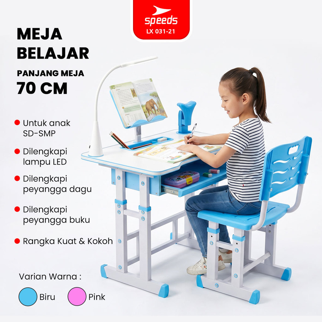 SPEEDS Meja Tulis Anak Ukuran 70&80cm Meja Kursi Belajar Anak Meja dan Kursi Belajar Portable 031-21