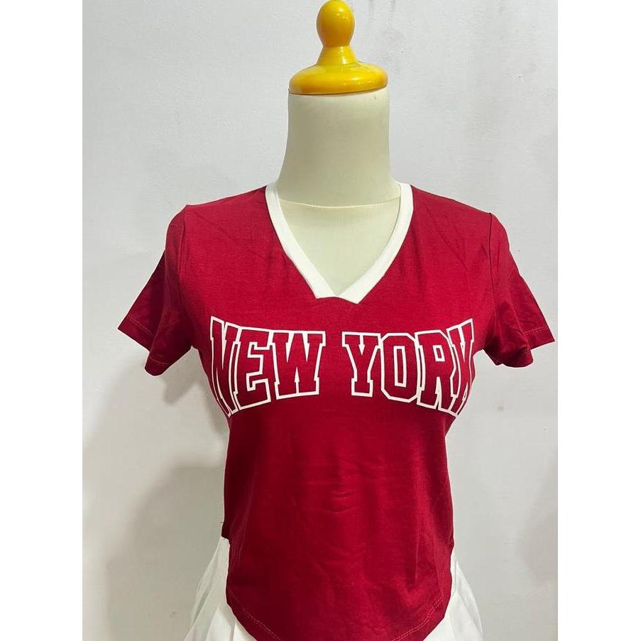 Kaos Crop Top Tee V-Neck Lengan Pendek Baju Wanita / Kaos Wanita / Kaos Atasan Wanita NY Polos Terba