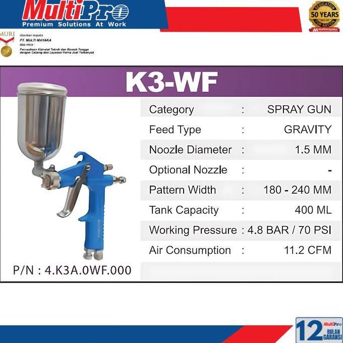Multipro Spray Gun MULTIPRO K3-WF AIR COMPRESSOE 200ML MULTIPRO K3-WF (TERBAIK) (TERBARU) (TERMURAH)