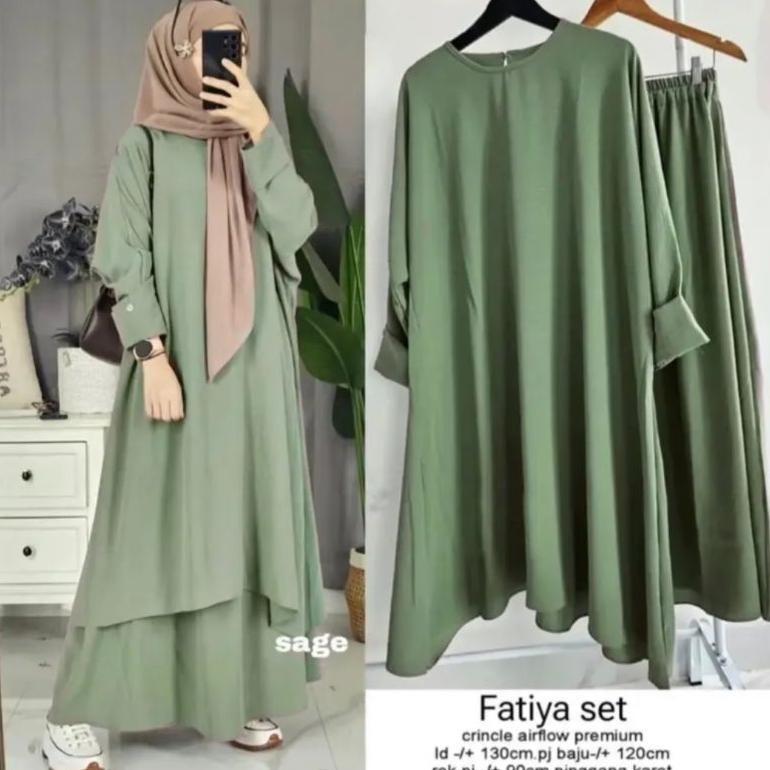 Tahan Lama Gamis Fatiya Crincle Airflow Ld 110//Fatiya Longset Gamis Premium//Gamis Wanita Kekinian 