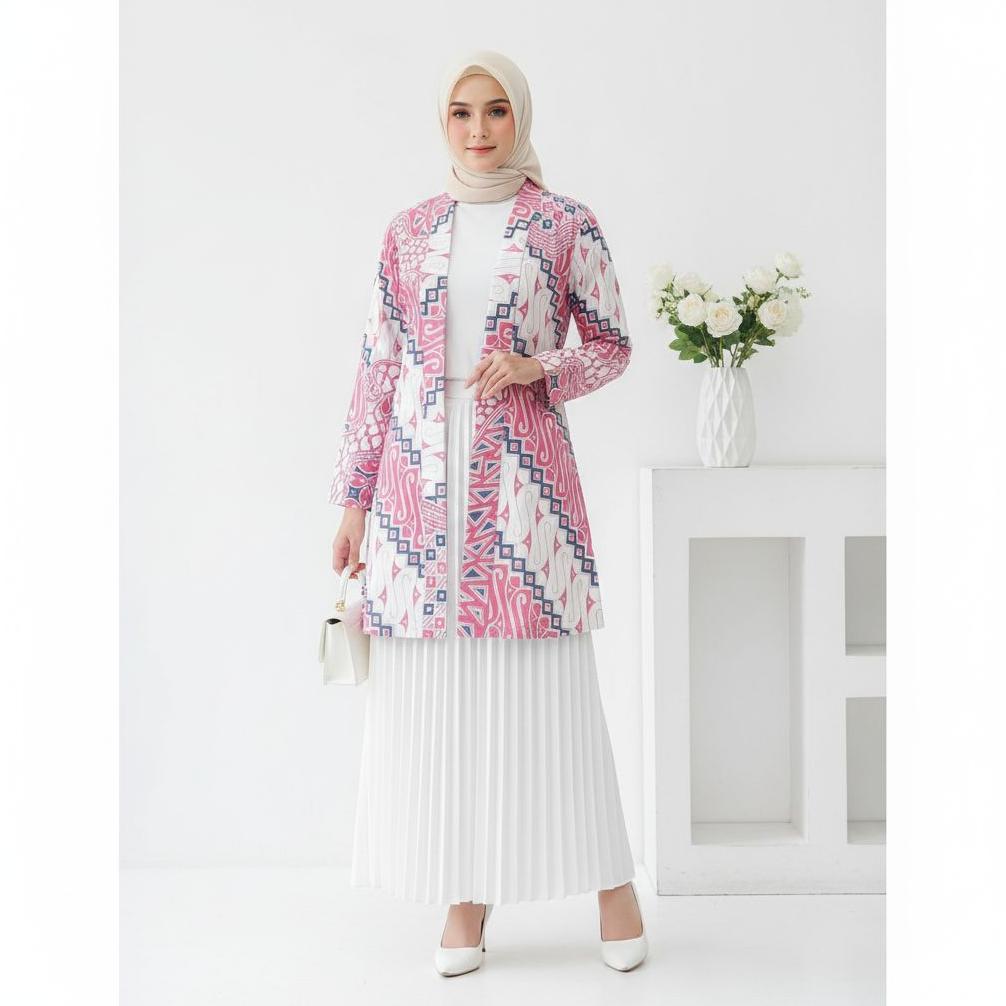 Premium Blazer Batik Wanita Modern Outer Batik Kerja Kantor Lengan Panjang