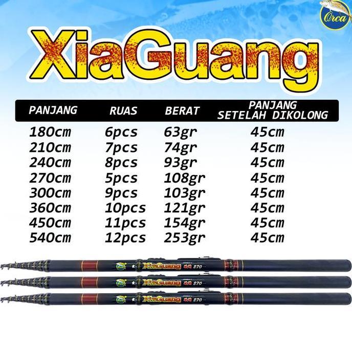 Joran Tegek Orca XiaGuang Kolong Fiber panjang 180cm-450cm dengan ReelSeat Jinbo (TERBAIK) (TERBARU)