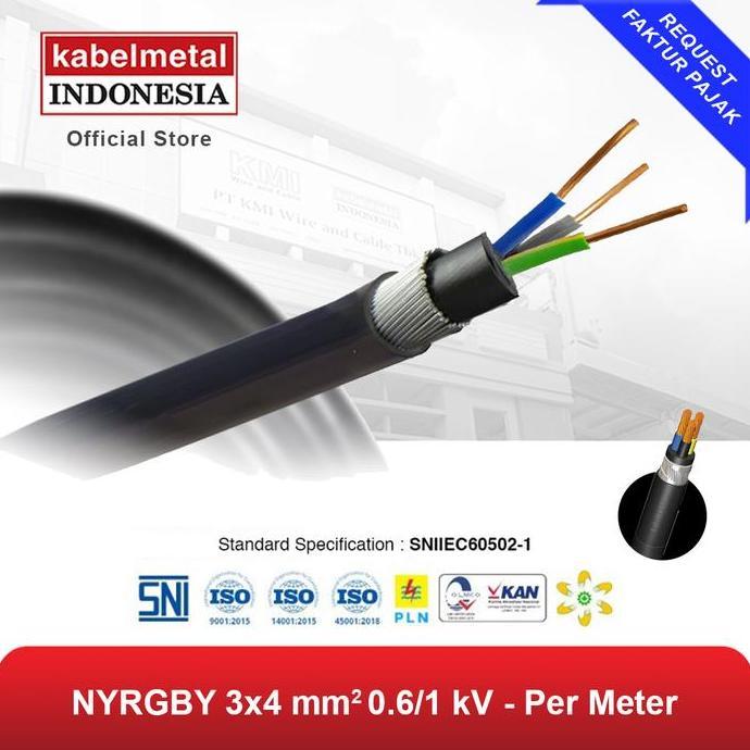 Kabel NYRGBY 3x4 mm Per Meter kabelmetal INDONESIA - Tanam Bawah Tanah Outdoor Kawat Tembaga Tunggal