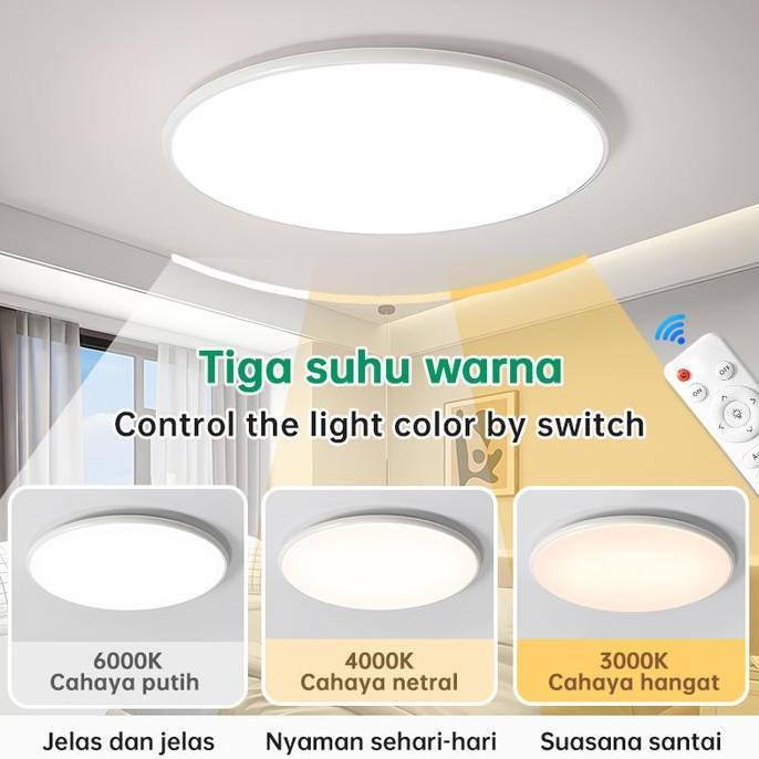 Lampu Plafon Minimalis Bulat Modern Ruang Tamu Kamar 3Warna LED Lampu Plafon Remote