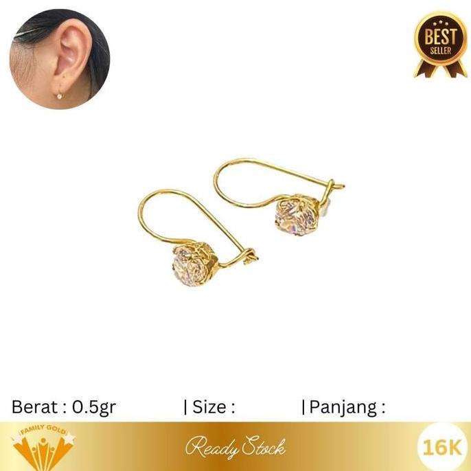 Anting Emas Kadar 16K Model Kait Desy Mata Putih Family Gold