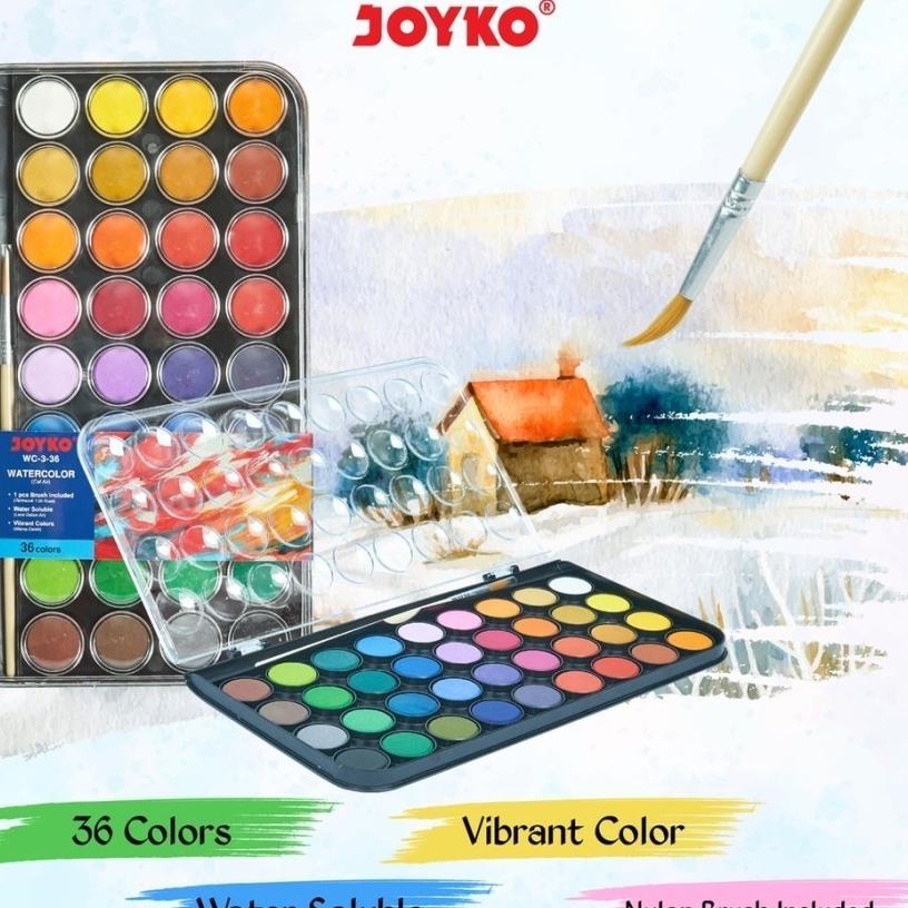 Cat Air Vibrant Colours / Watercolor Cake Joyko 36 Warna Free Kuas Lukis Wc-3-36