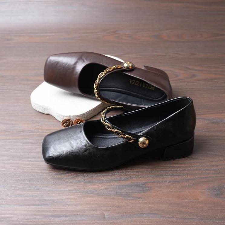 pengiriman cepat Peter Keiza Sepatu Pantofel Wanita Kerja Korean Style dengan Tali Tengah MC01-01