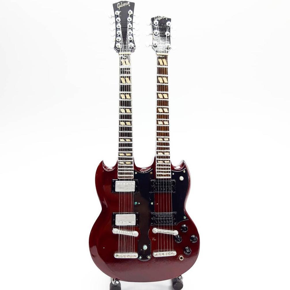 Miniatur Gitar Gibson Sg Eds-1275 Double Neck Jimmy Page Led Zeppelin Plus Miniatur Strap